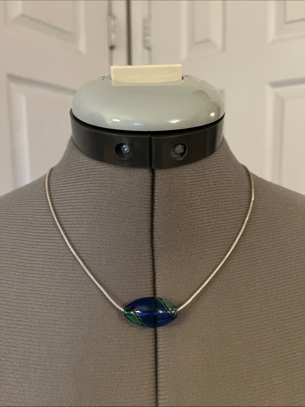 Sterling Silver Glass Bead Necklace, Blue & Green, 18"